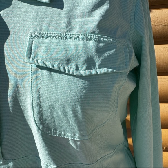 Duluth Trading Co Teal performance Shirt.
Size LARGE.  GENTLY USED. - Picture 2 of 9